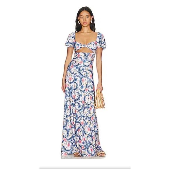 Agua Bendita Blue and Pink Floral Maxi Dress - Picture 5 of 13